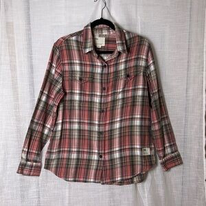 Tilley top,women Lg, plaid brushed flannel shirts. 100 % cotton, pink ,rodeo